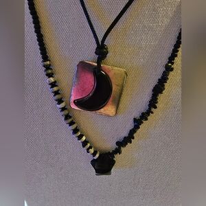 Black and Silver Moon Pendant Necklace 2 Piece Set From Free People